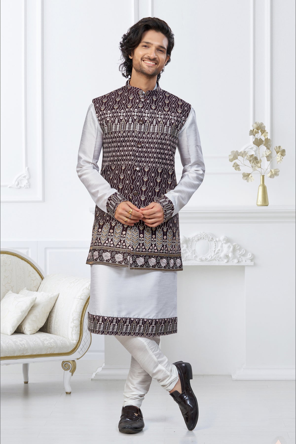 Classic Maroon Jacket Style Kurta Set