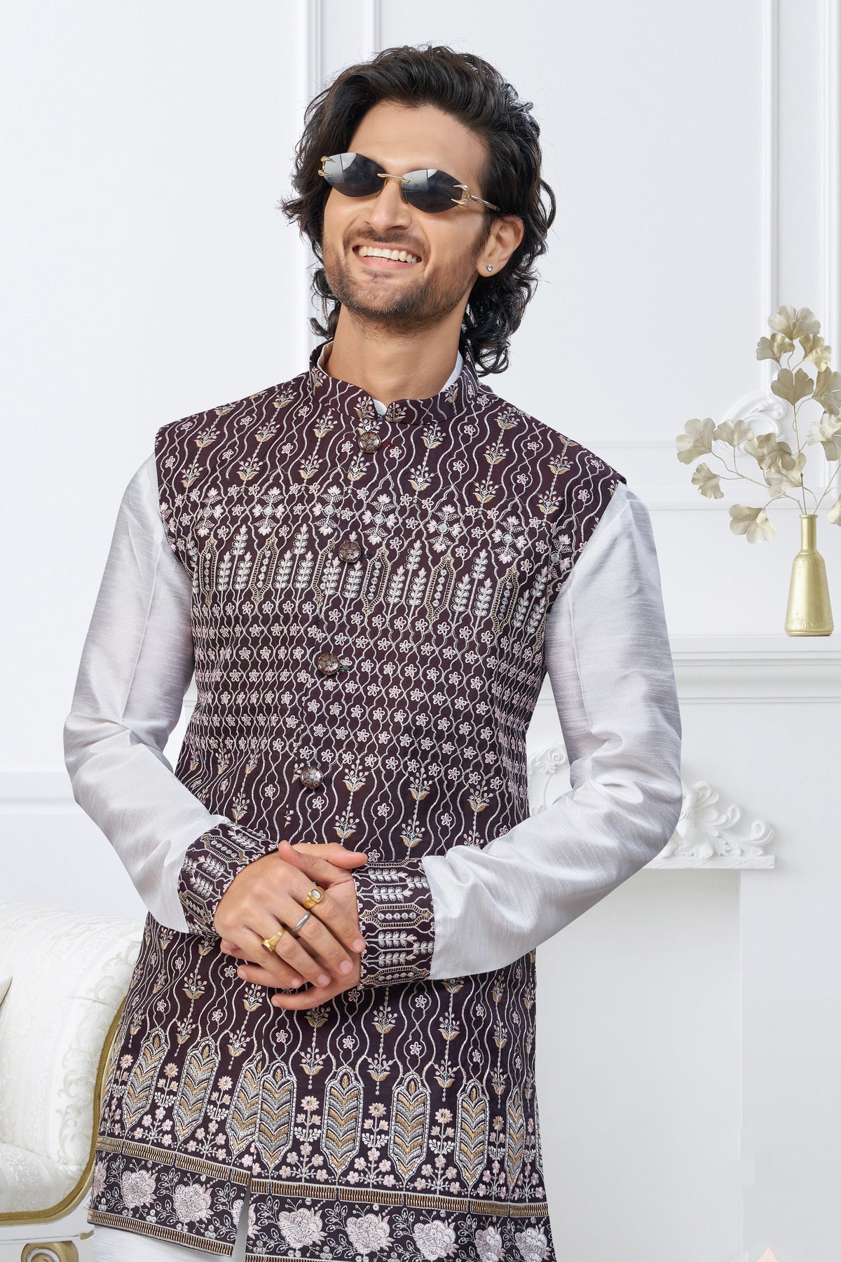 Classic Maroon Jacket Style Kurta Set