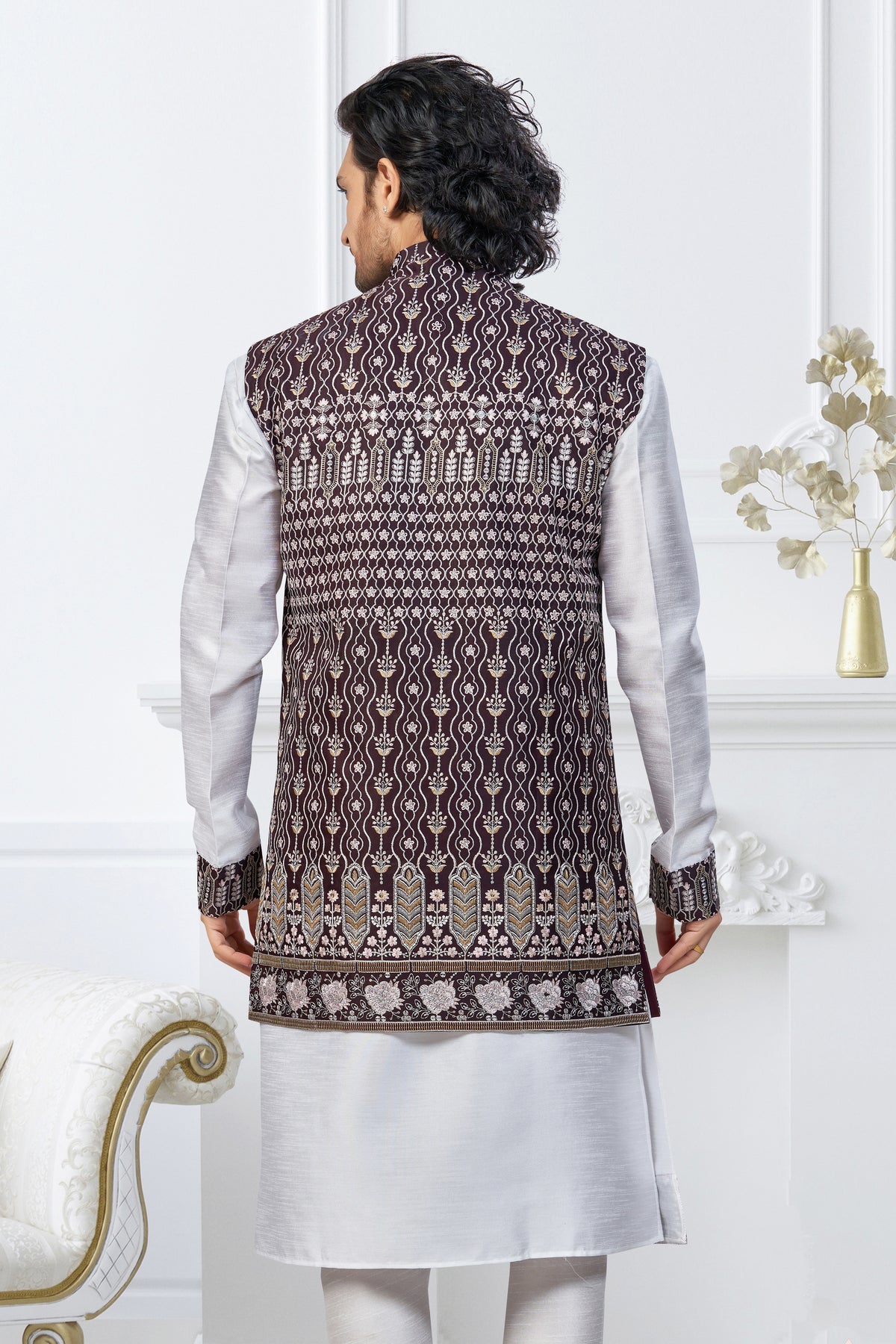 Classic Maroon Jacket Style Kurta Set