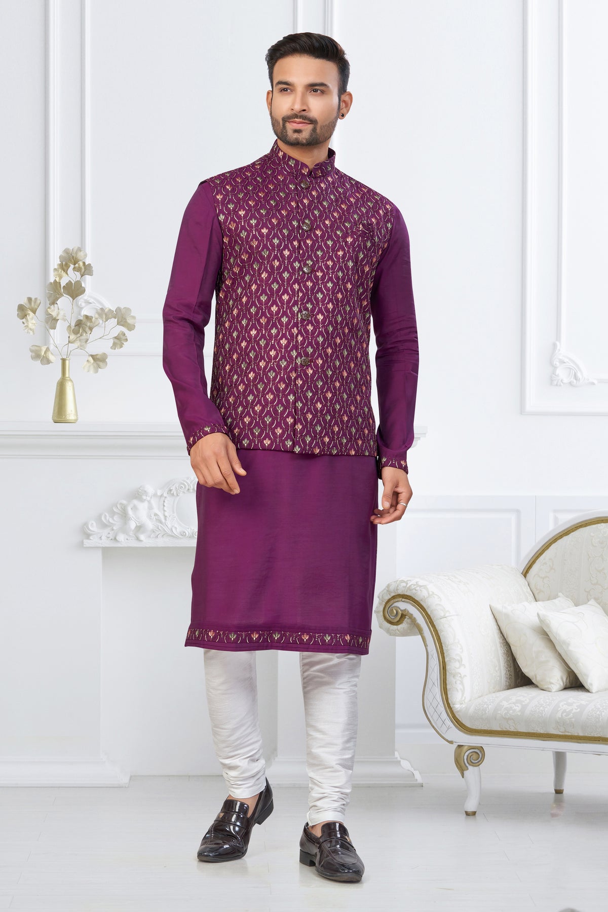 Royal Plum Designer Kurta Pajama with Jacket