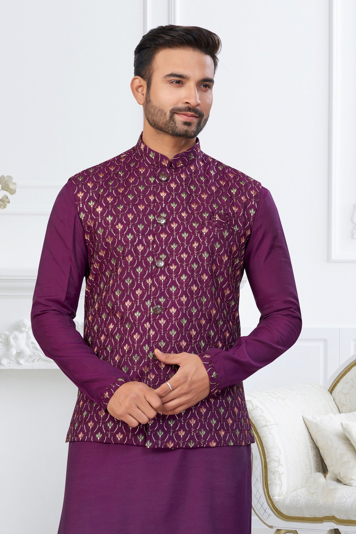 Royal Plum Designer Kurta Pajama with Jacket