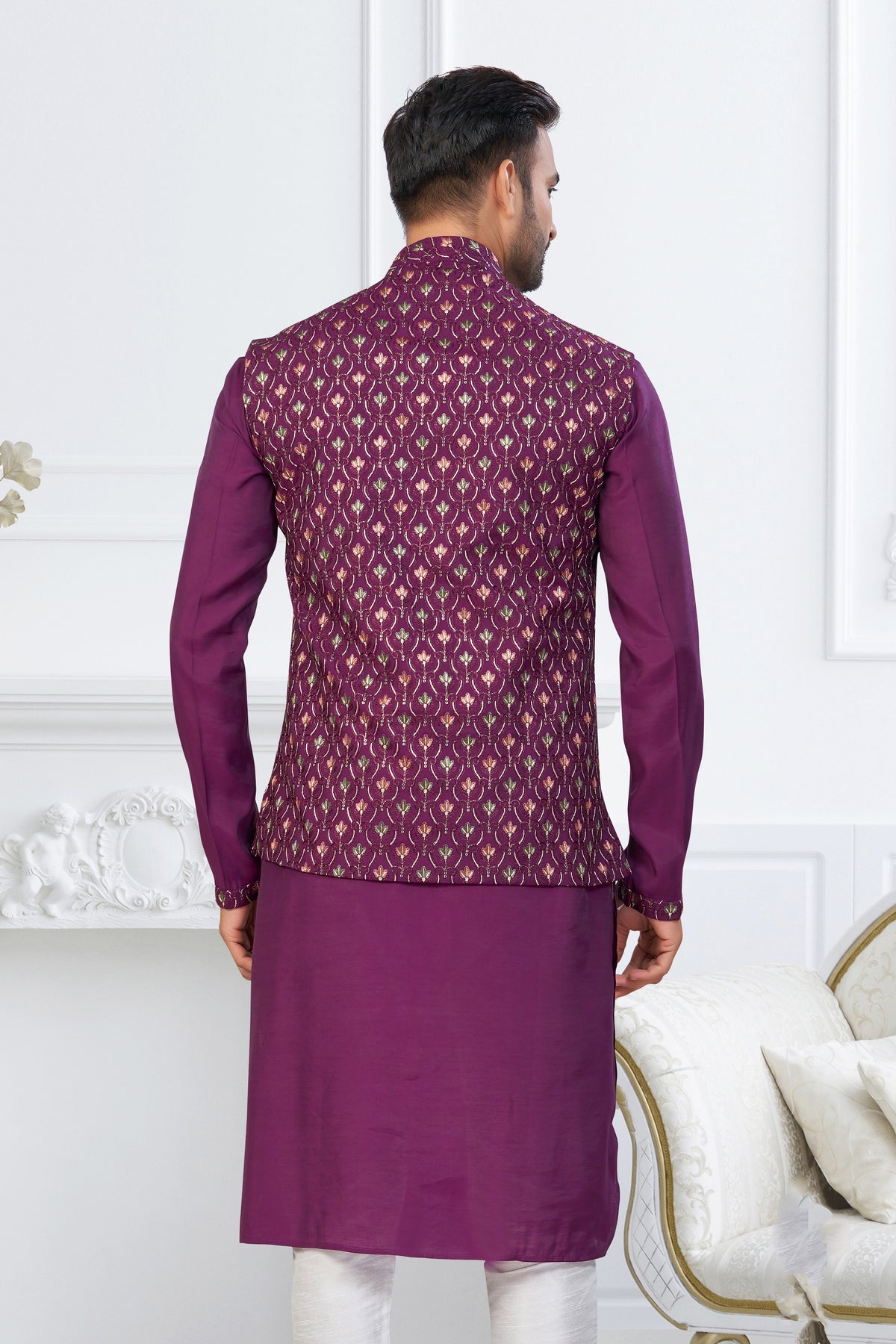 Royal Plum Designer Kurta Pajama with Jacket
