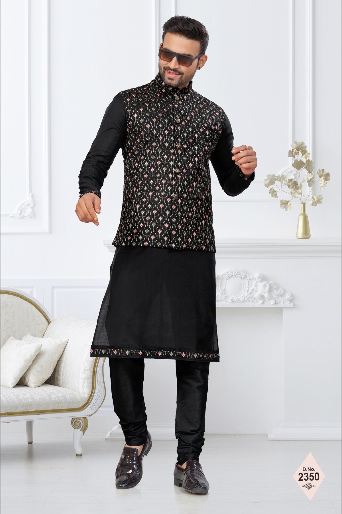 Classic Black Festive Kurta Pajama Ensemble