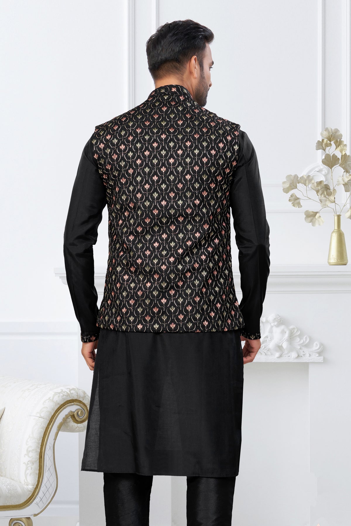Classic Black Festive Kurta Pajama Ensemble