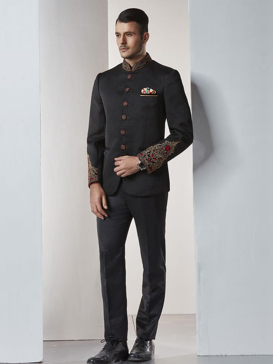 Black Color Indian Designer Jodhpuri Suit.