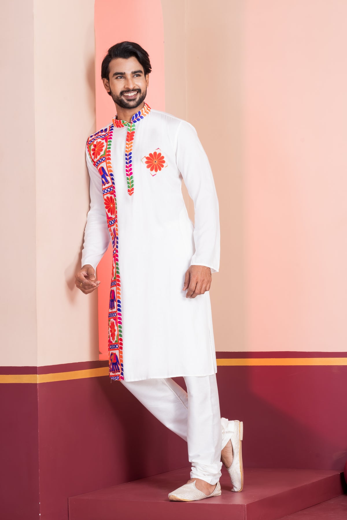 Festive White Embroidered Kurta Set
