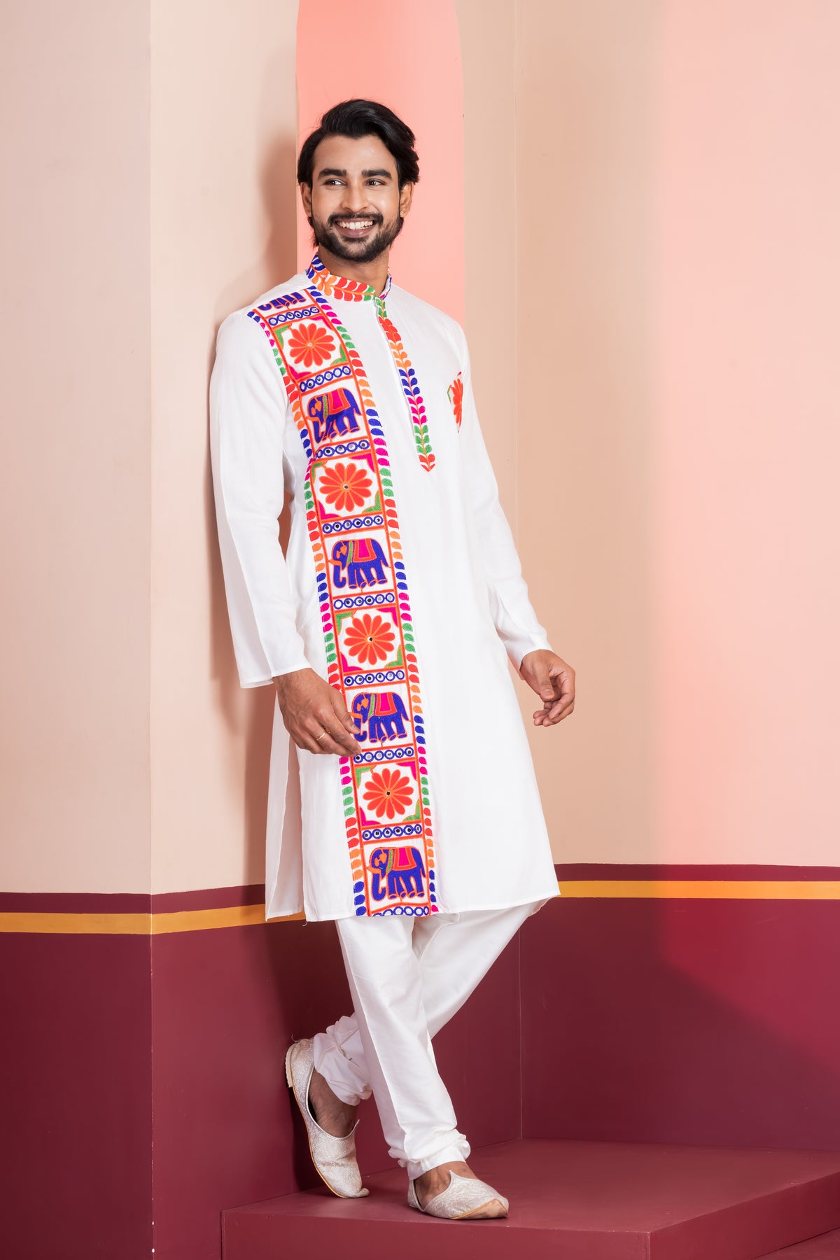 Festive White Embroidered Kurta Set