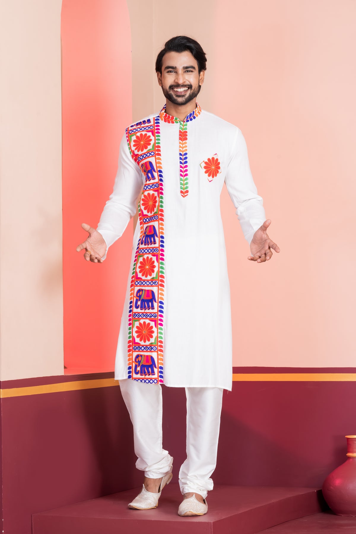 Festive White Embroidered Kurta Set