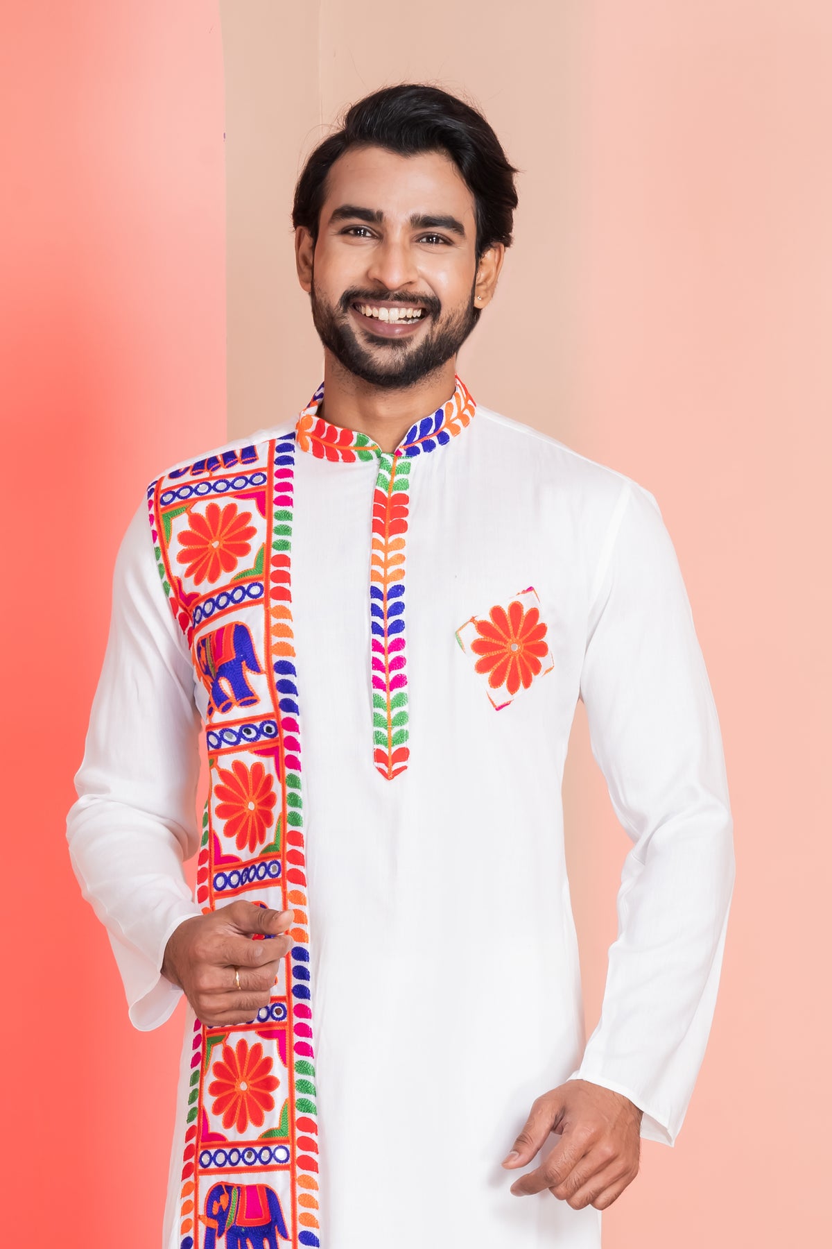Festive White Embroidered Kurta Set