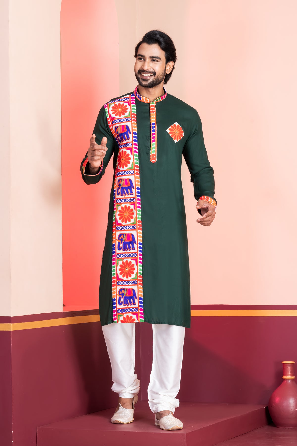 Men's Green Festive Kurta Pajama