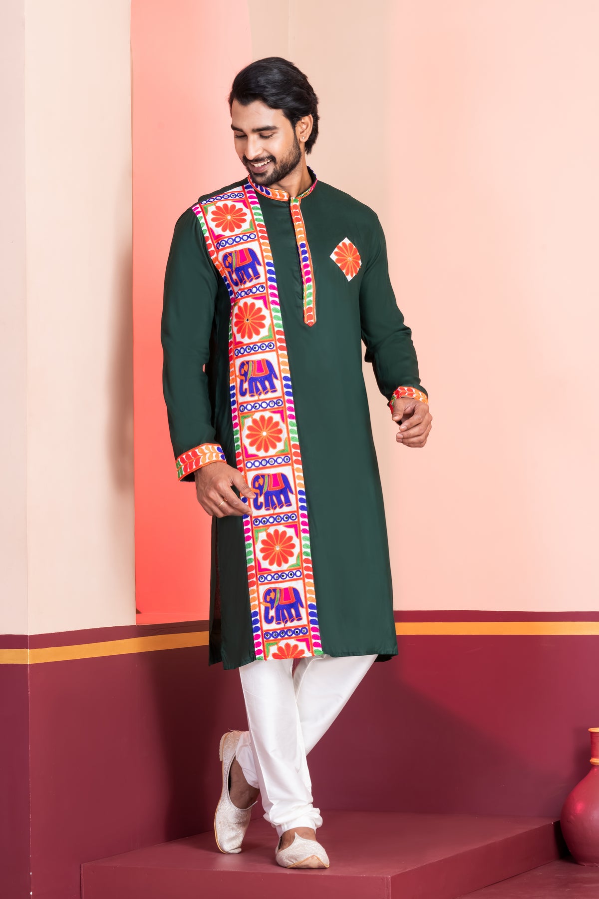 Men's Green Festive Kurta Pajama