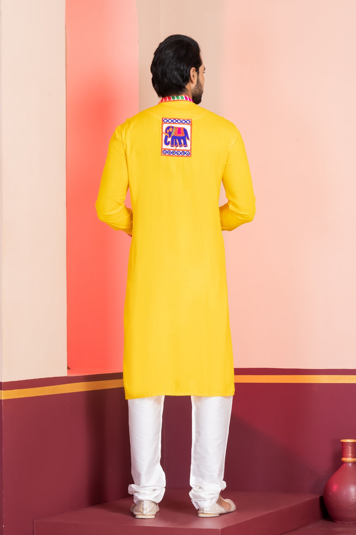 Men's Yellow Lace Work Kurta Set