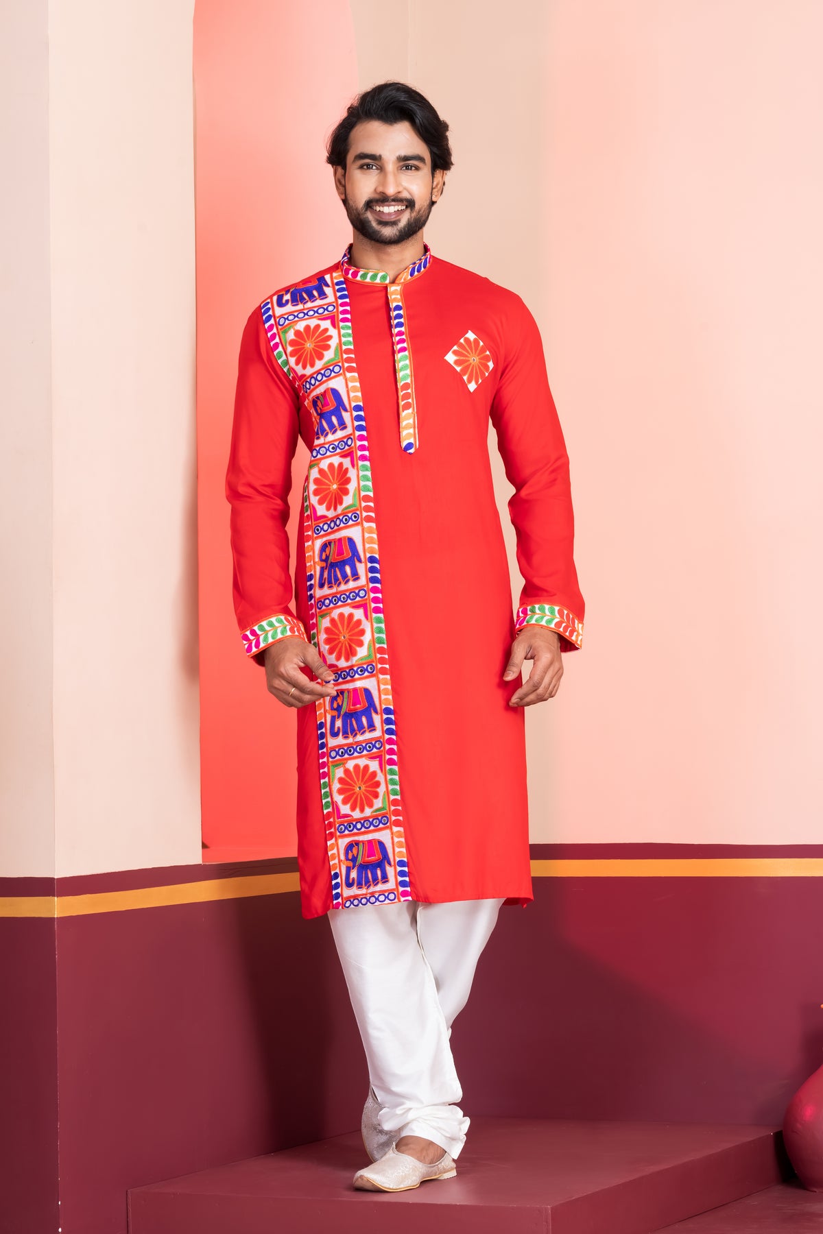 Vibrant Red Festive Kurta Set