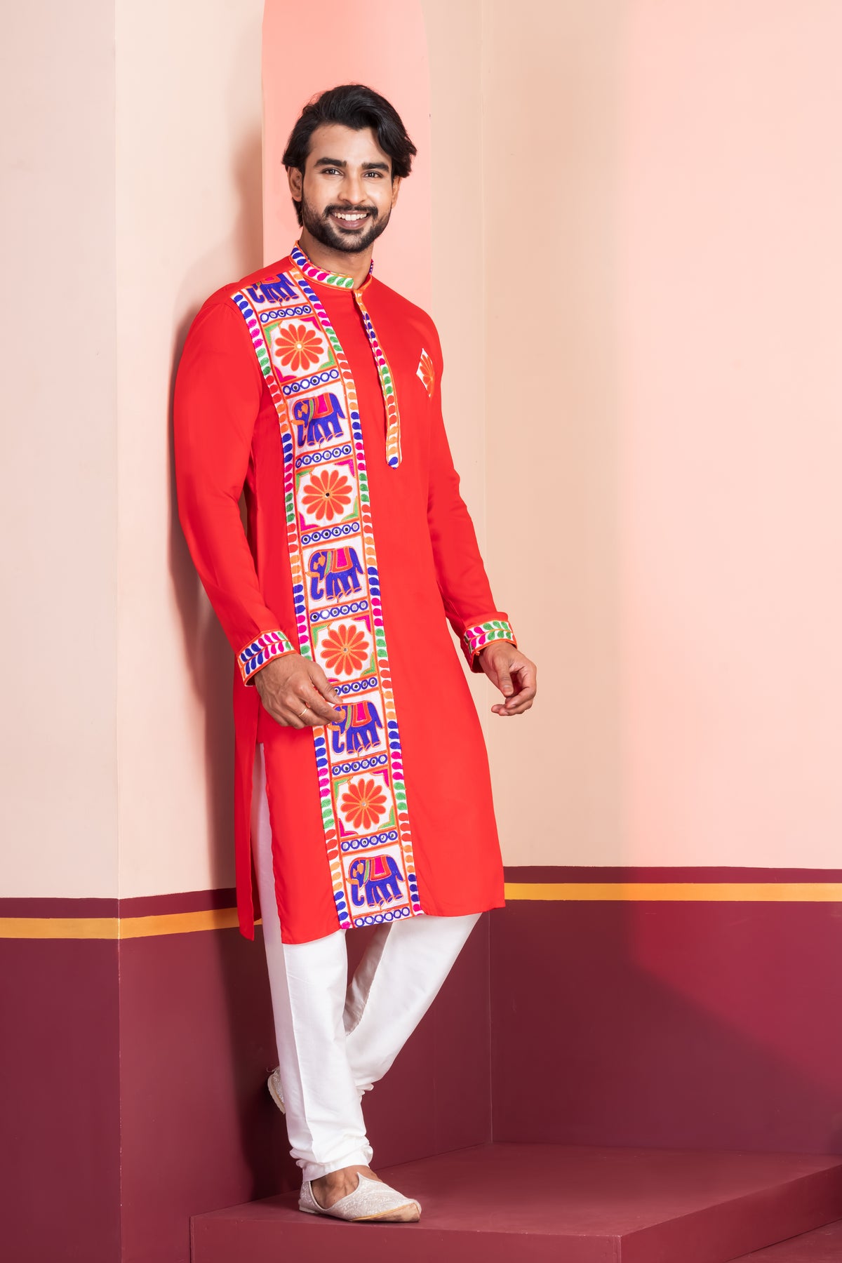 Vibrant Red Festive Kurta Set