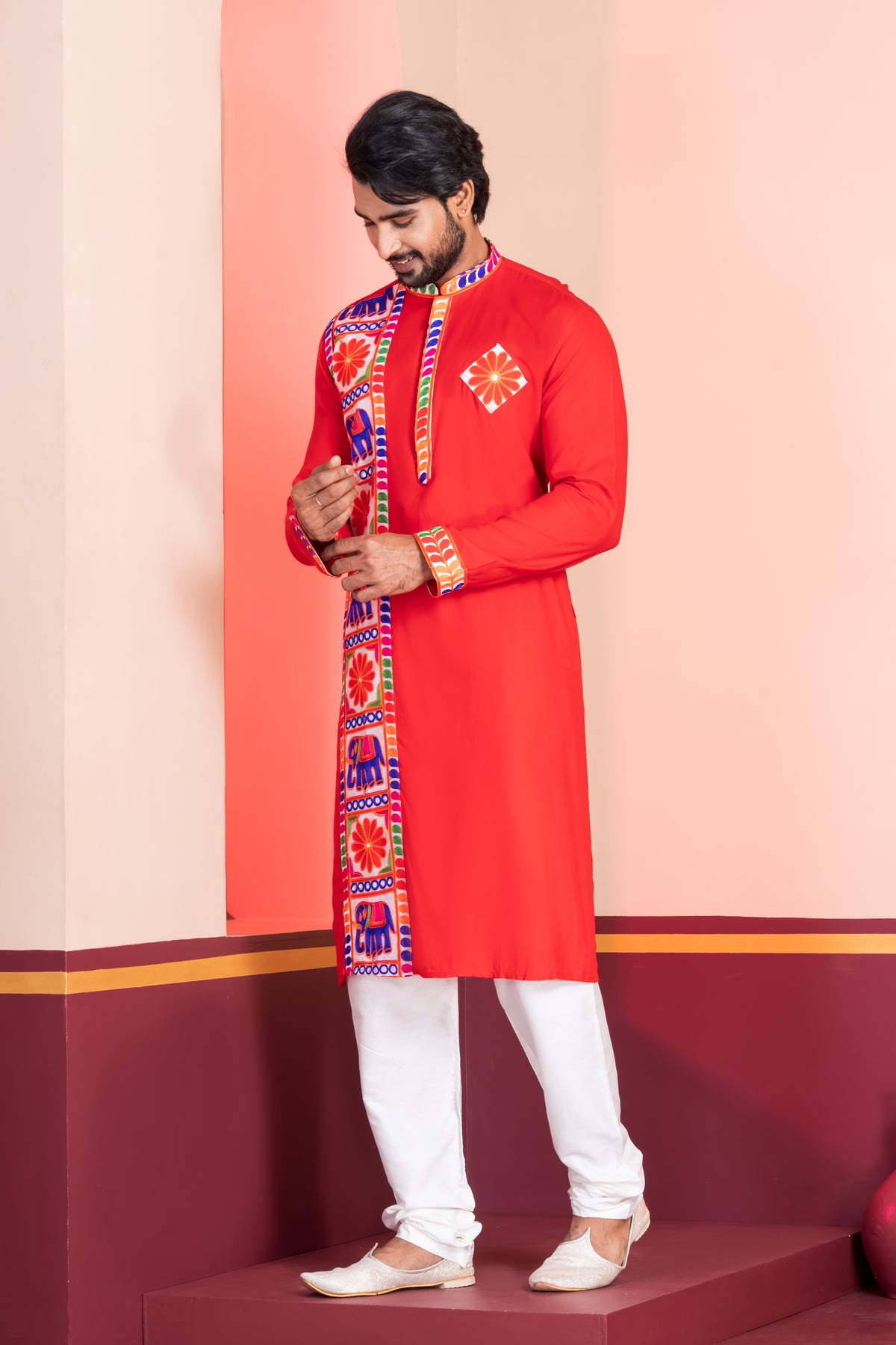 Vibrant Red Festive Kurta Set