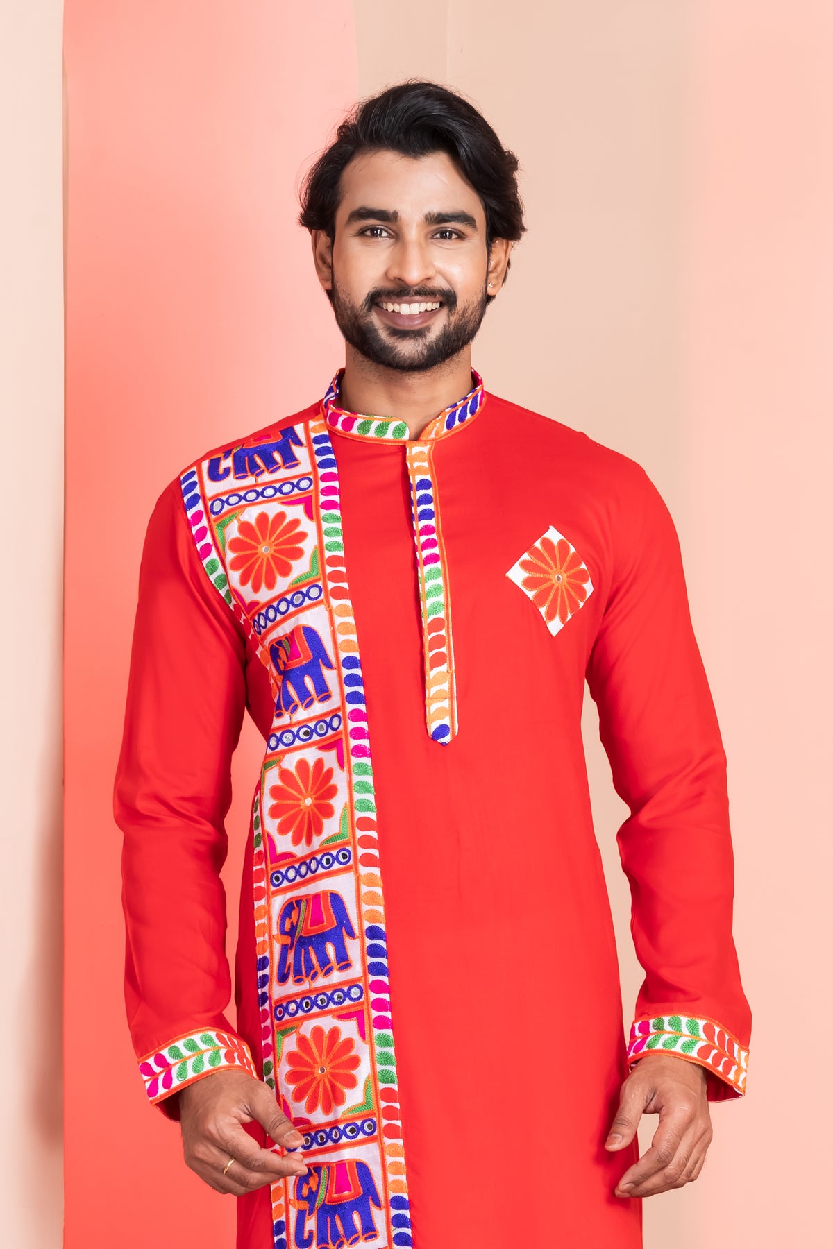 Vibrant Red Festive Kurta Set