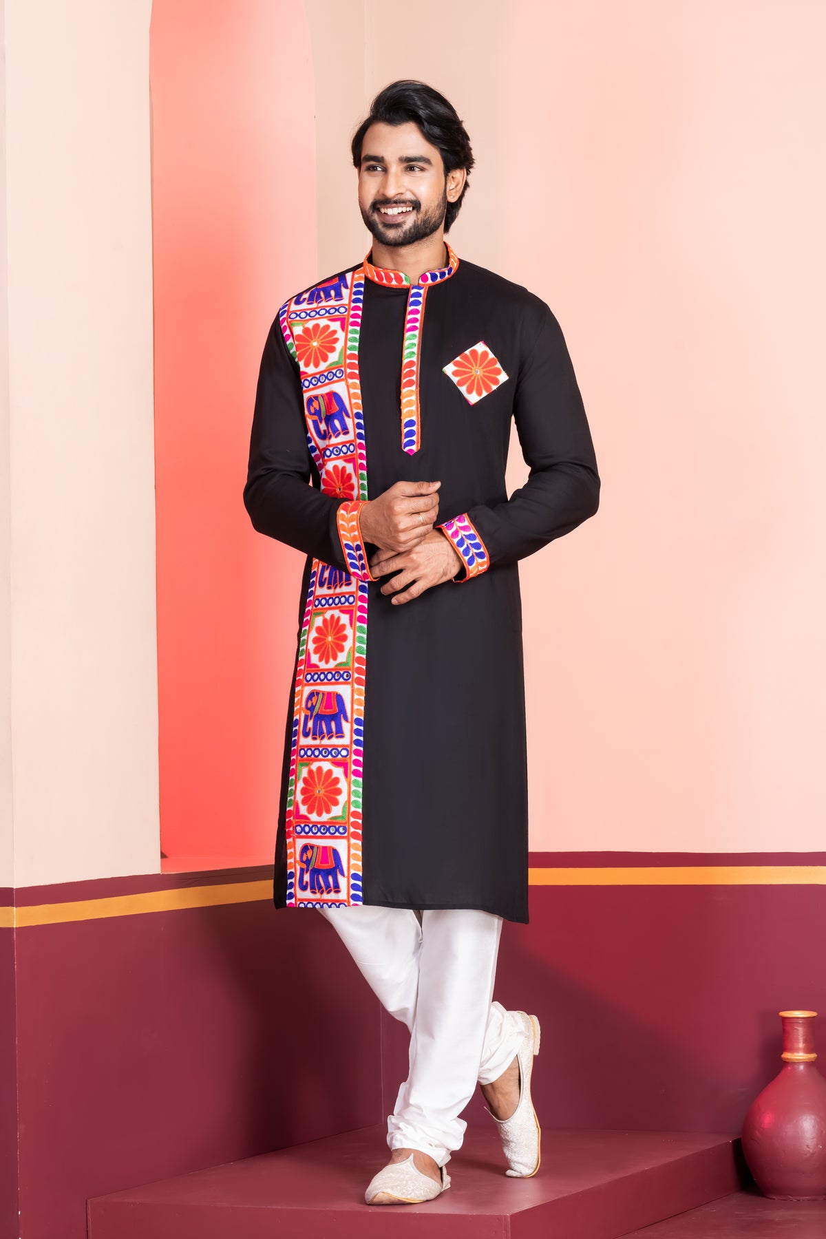 Black Lace Work Rayon Kurta Set
