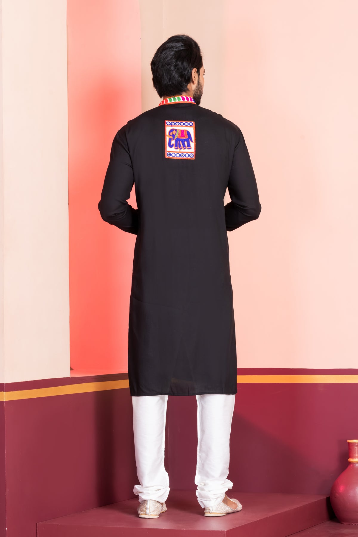 Black Lace Work Rayon Kurta Set