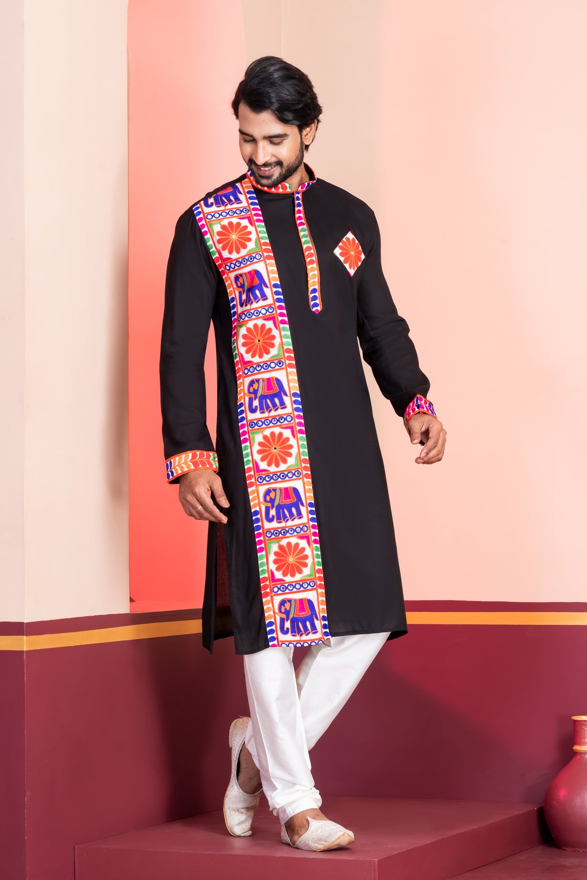 Black Lace Work Rayon Kurta Set