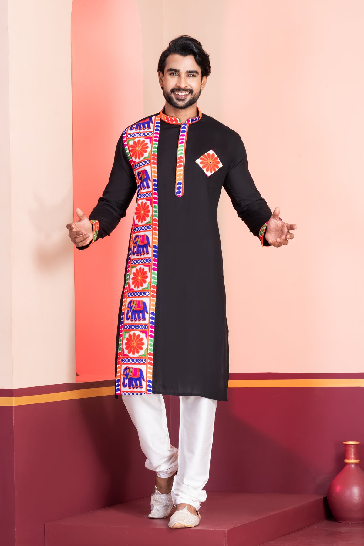 Black Lace Work Rayon Kurta Set