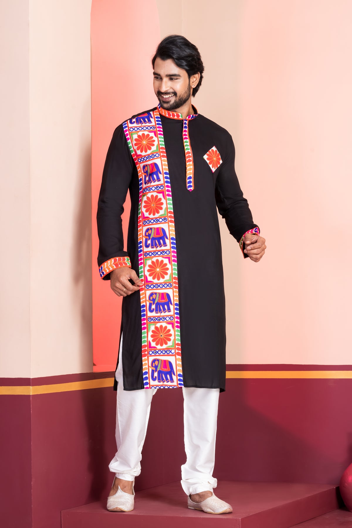 Black Lace Work Rayon Kurta Set