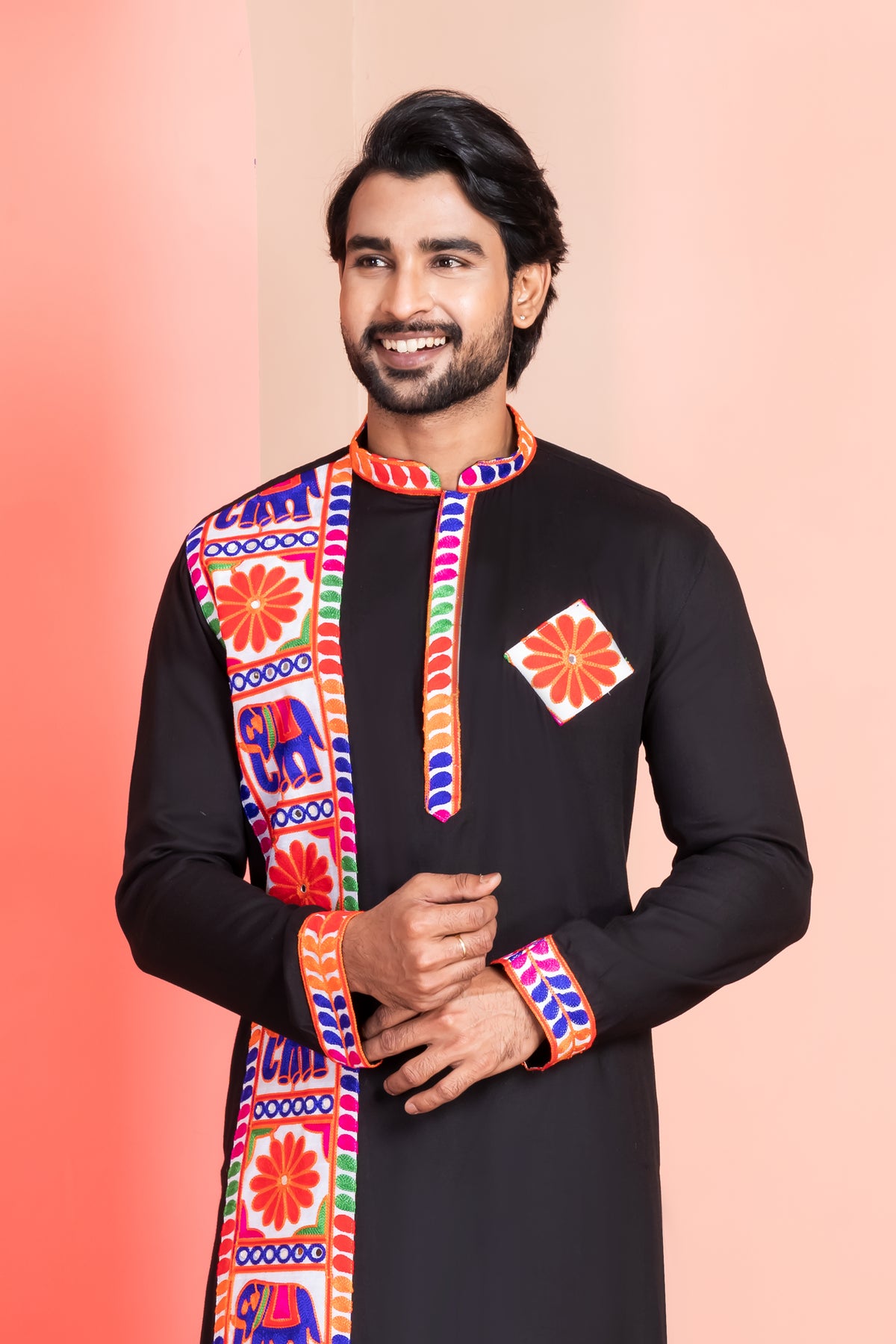 Black Lace Work Rayon Kurta Set