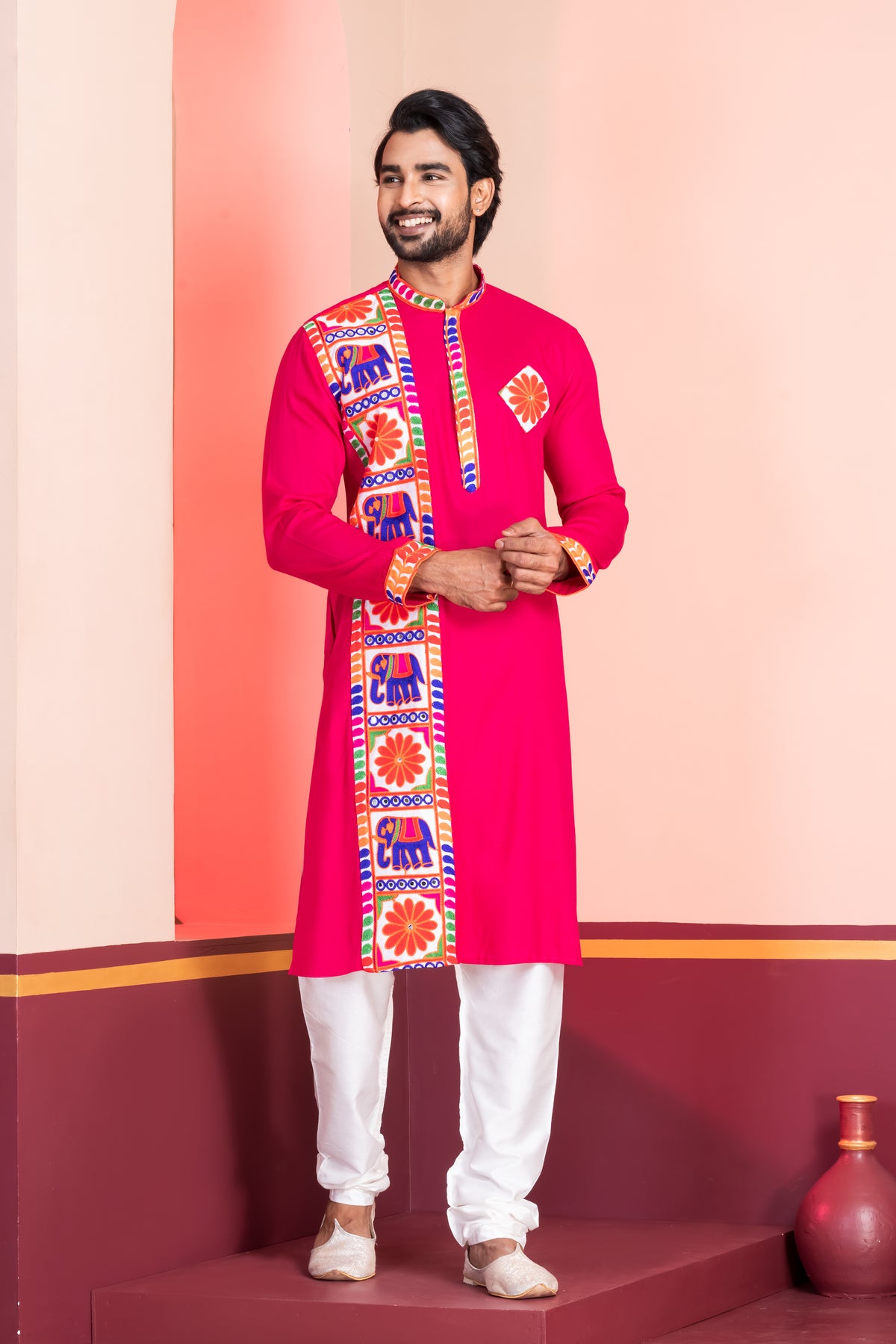 Pink Printed Detail Celebration Kurta