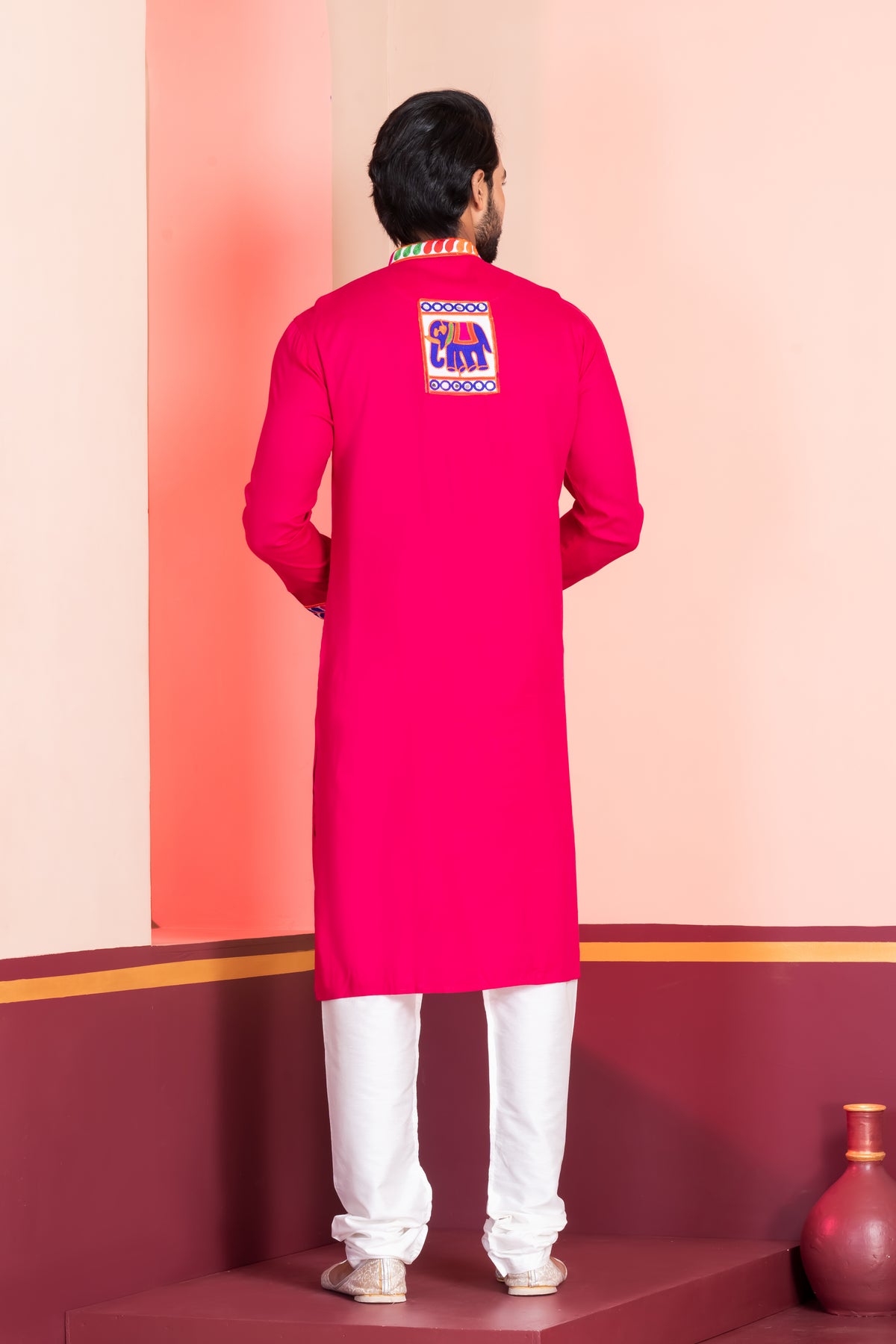 Pink Printed Detail Celebration Kurta