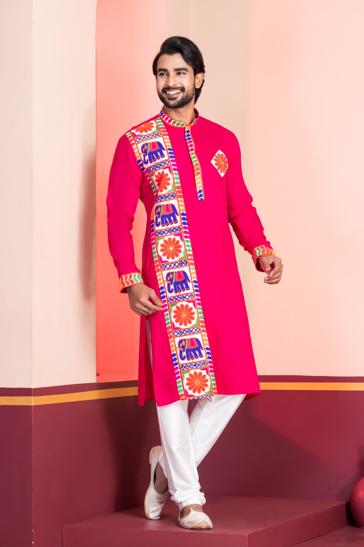 Pink Printed Detail Celebration Kurta