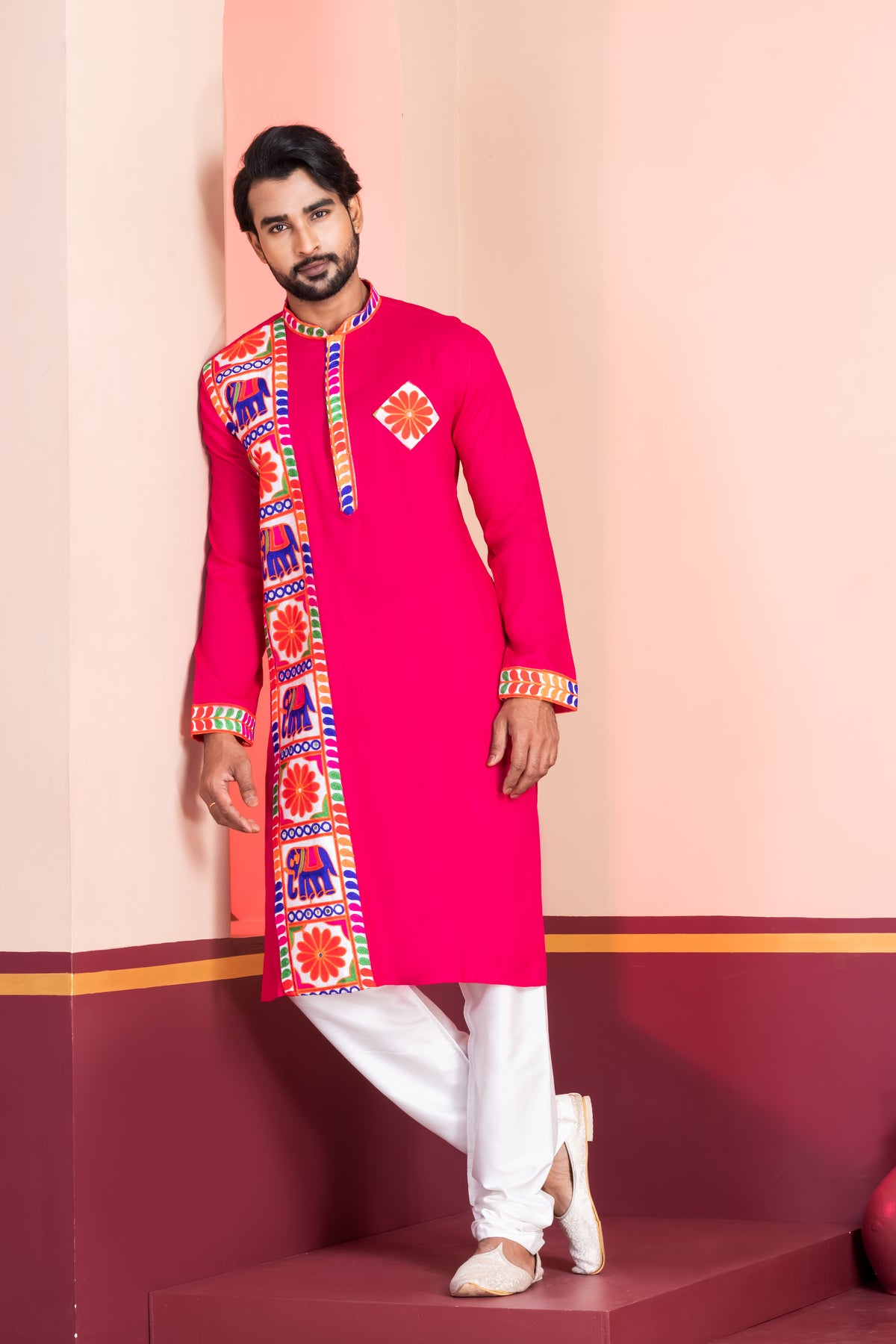 Pink Printed Detail Celebration Kurta