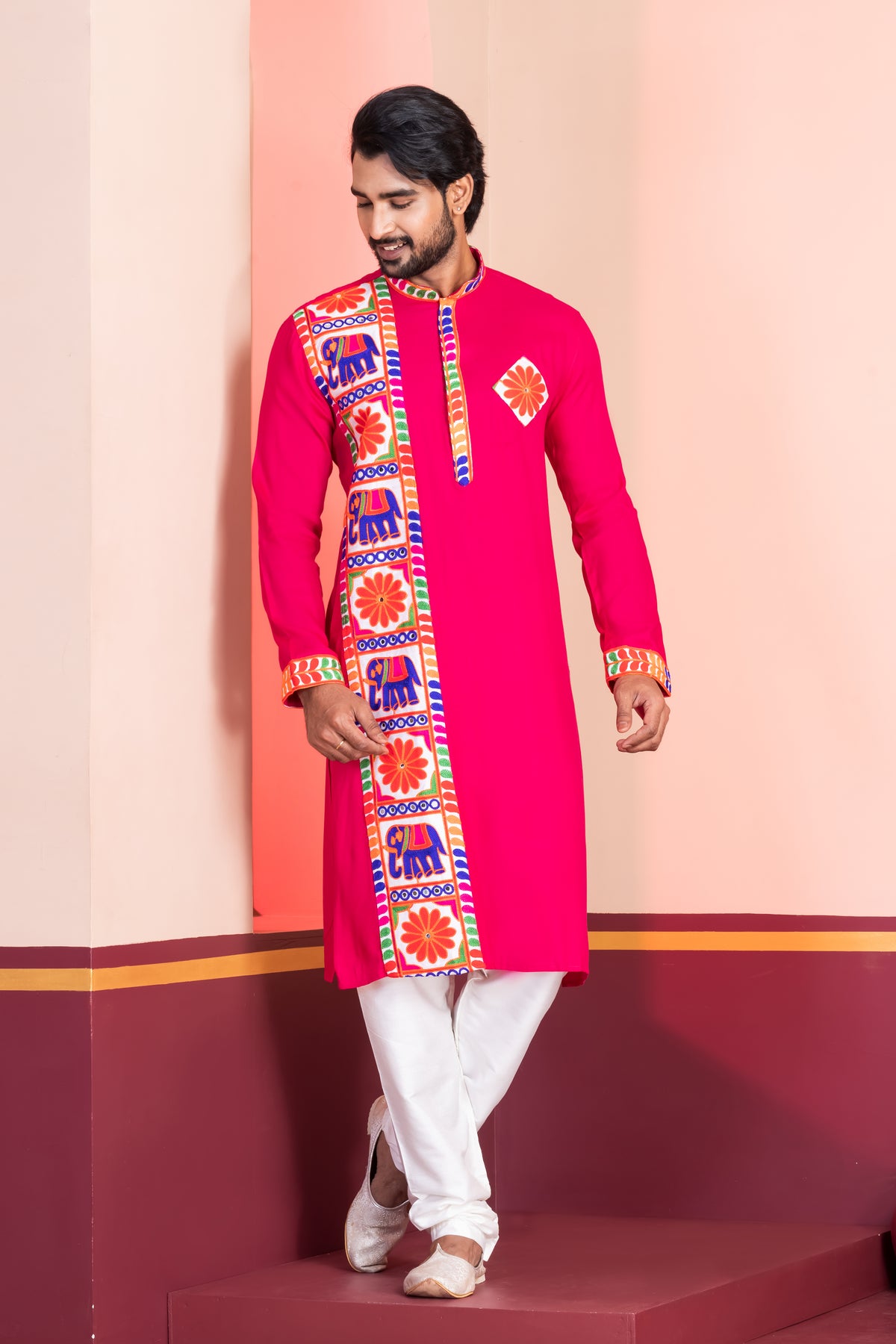 Pink Printed Detail Celebration Kurta