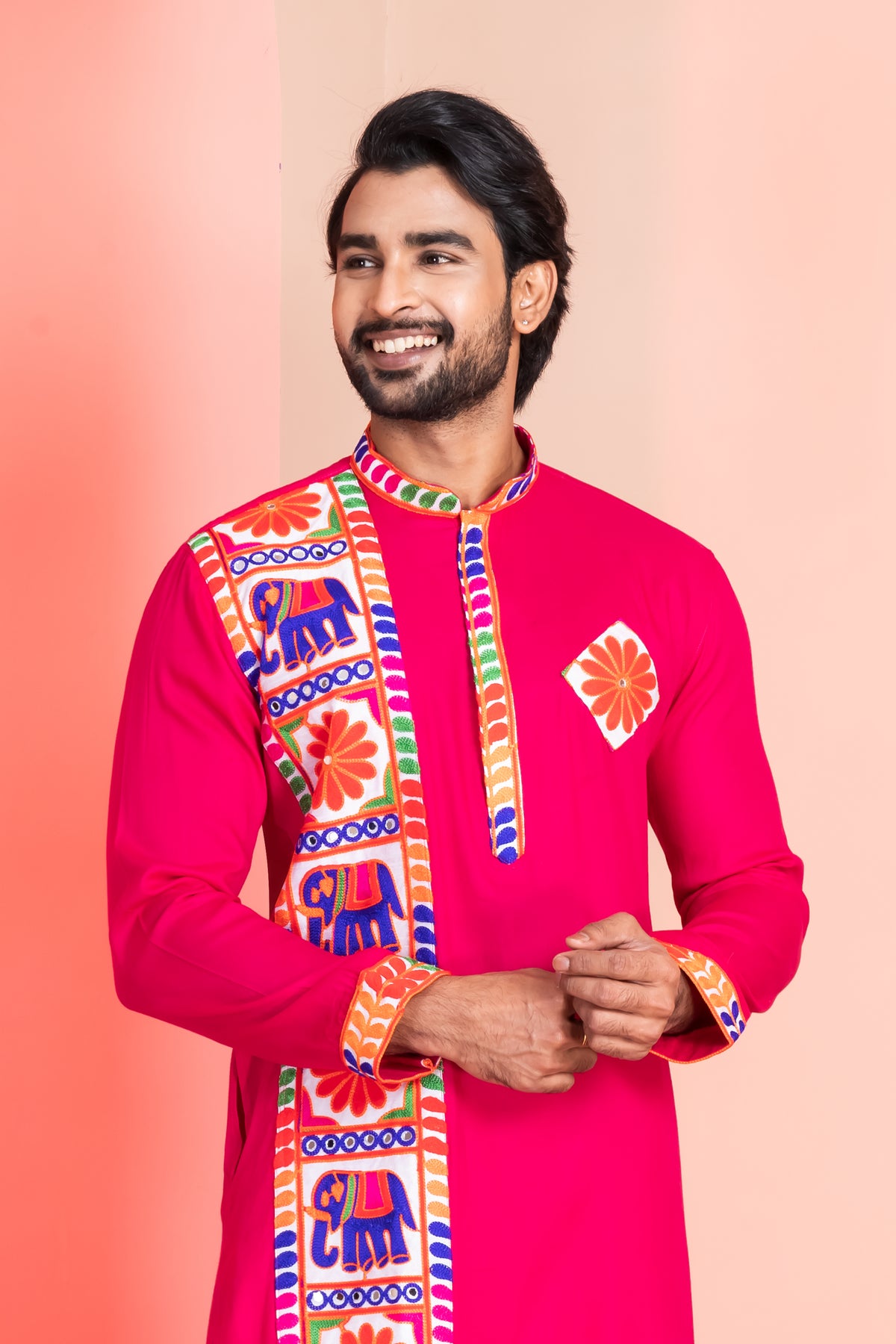 Pink Printed Detail Celebration Kurta