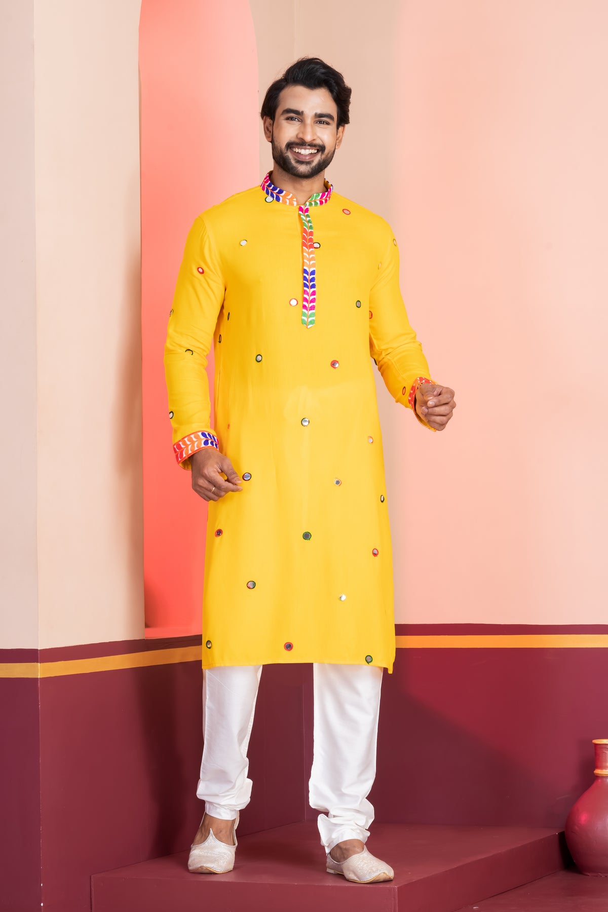 Festive Yellow Mirror Work Kurta Set