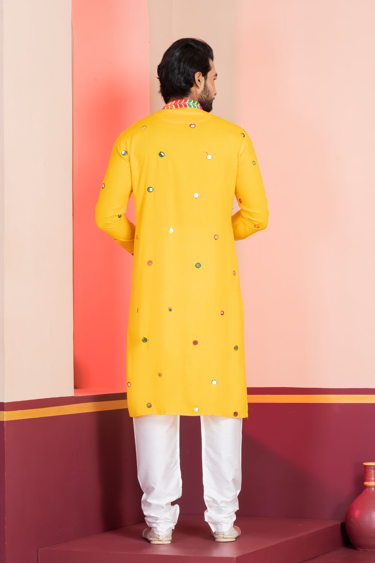 Festive Yellow Mirror Work Kurta Set