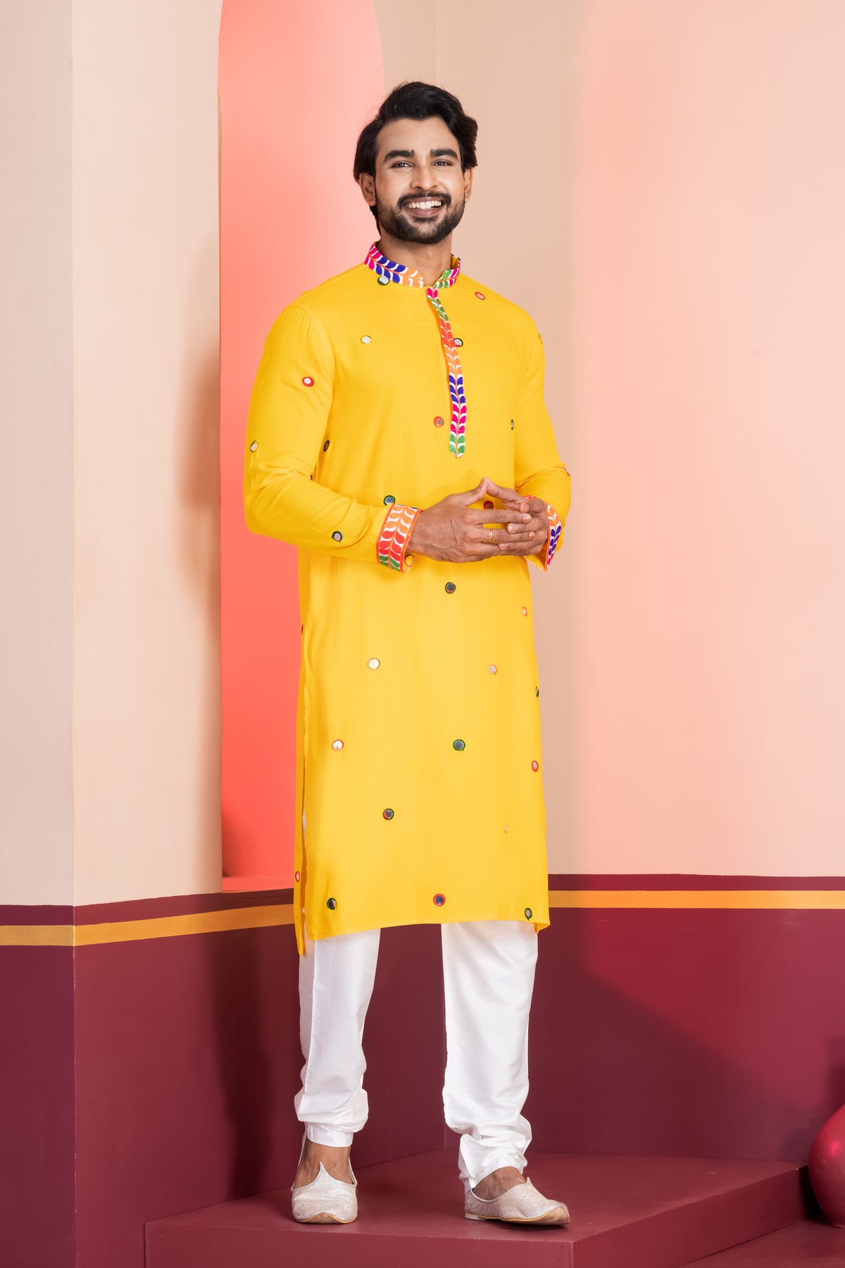 Festive Yellow Mirror Work Kurta Set
