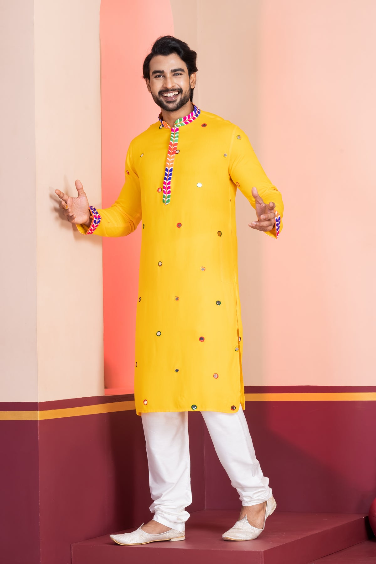 Festive Yellow Mirror Work Kurta Set