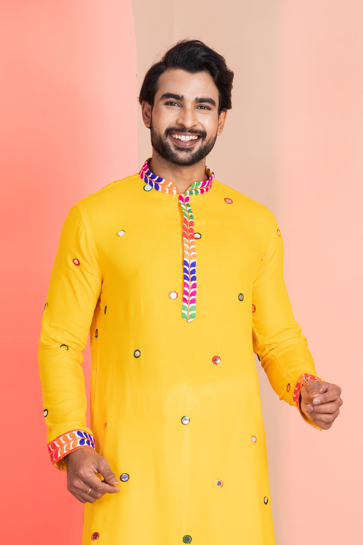 Festive Yellow Mirror Work Kurta Set