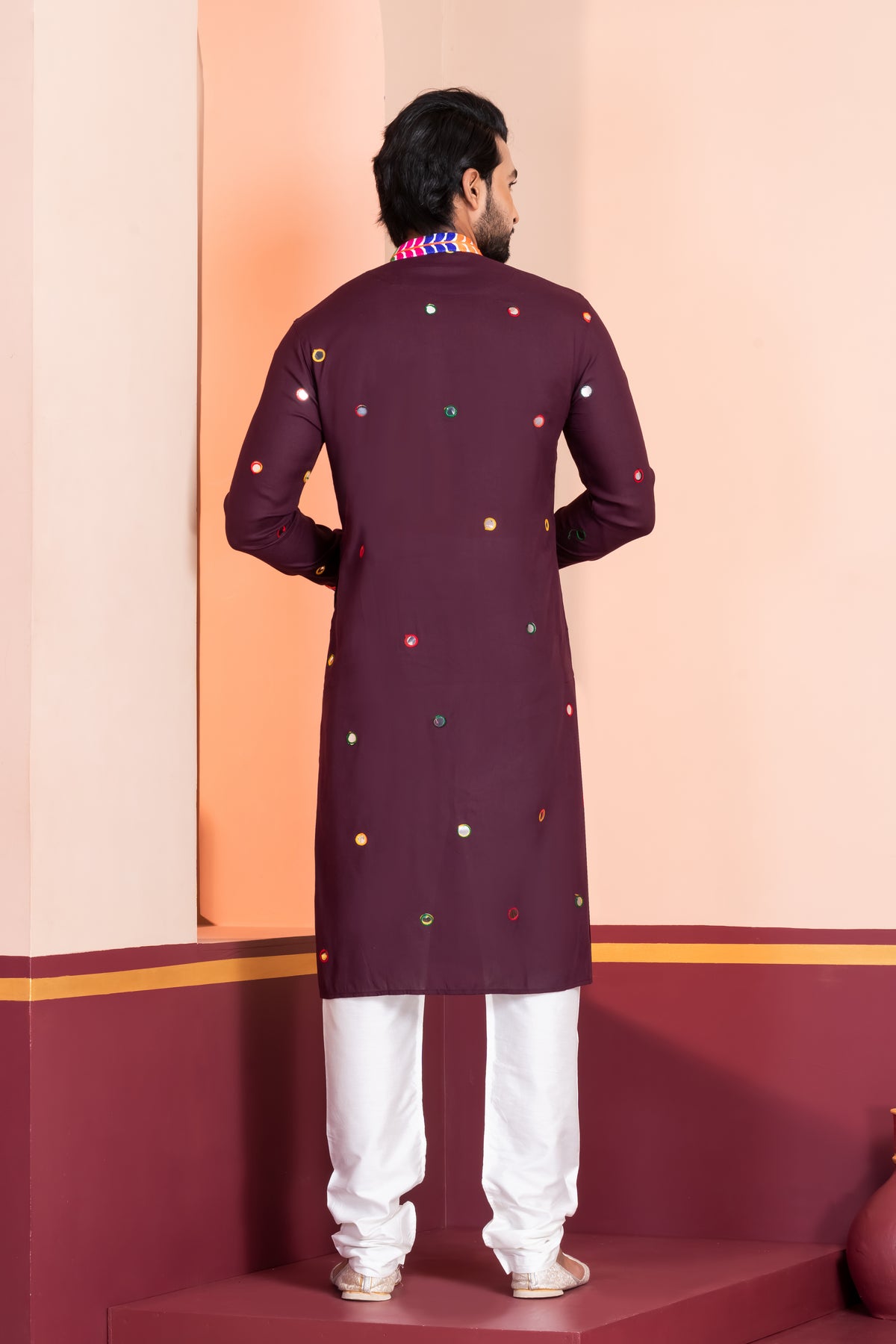 Rich Maroon Kurta Pajama with Mirror Detailing