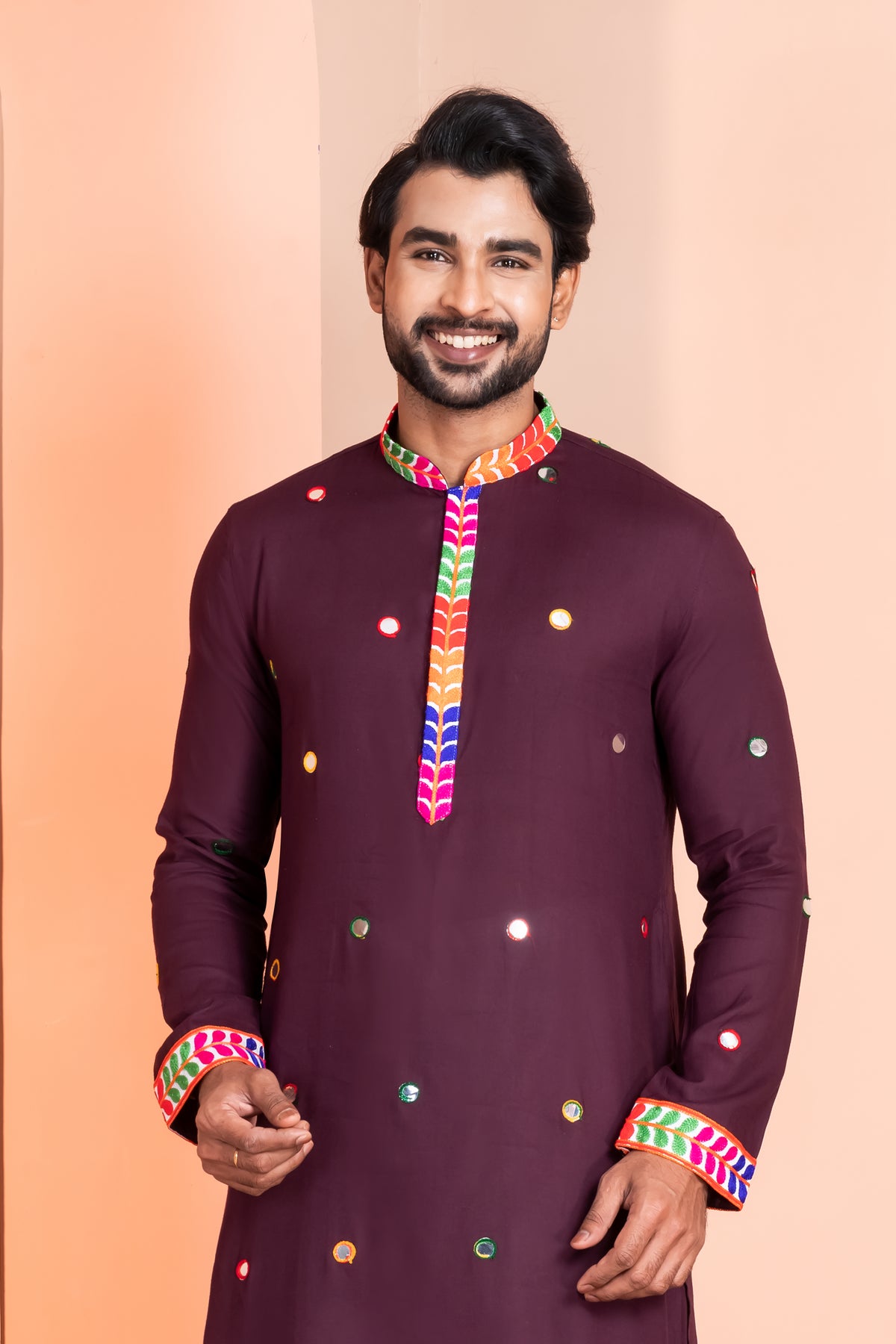 Rich Maroon Kurta Pajama with Mirror Detailing