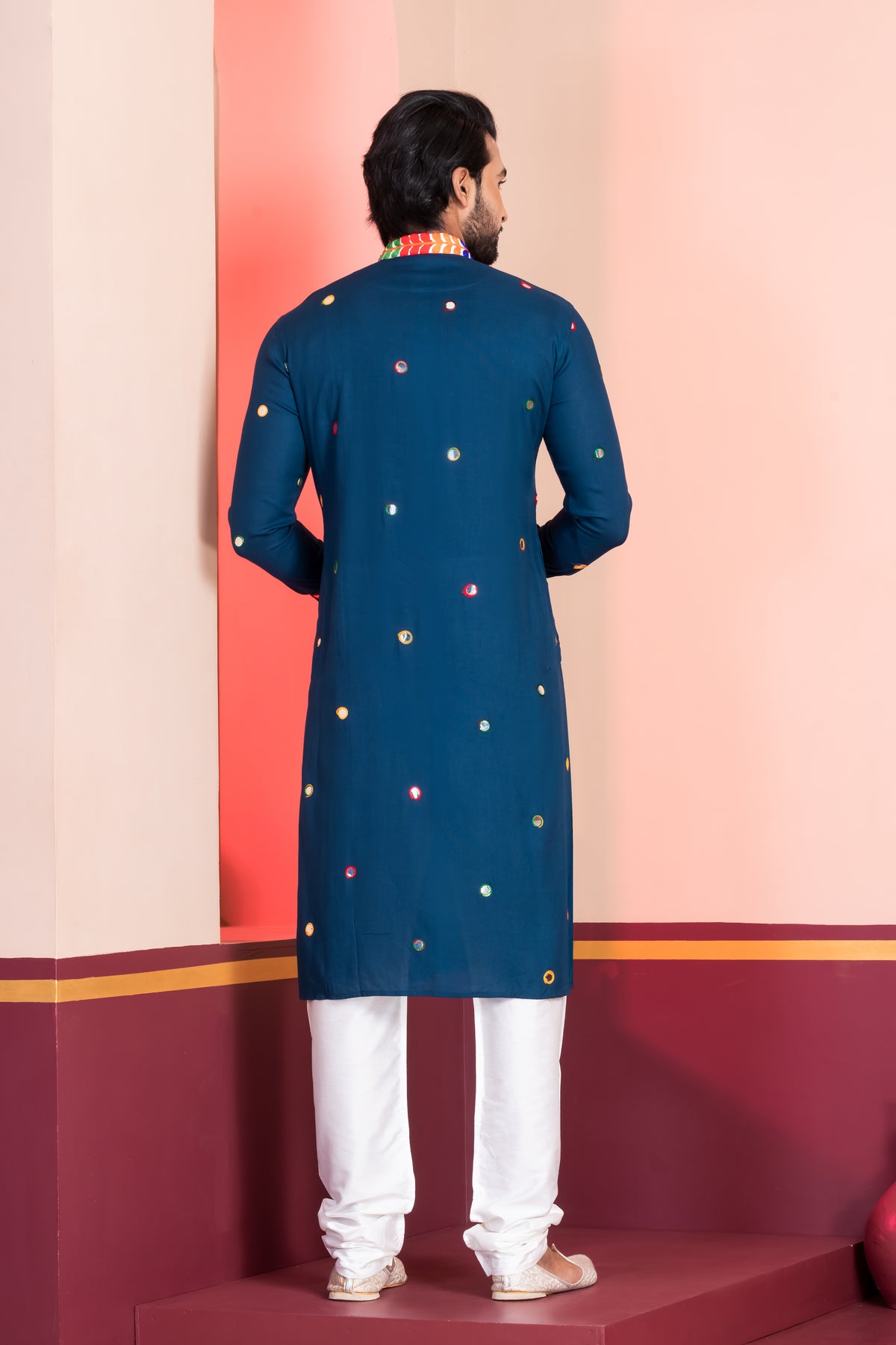 Multicolour Embroidered Navy Blue Kurta Pajama