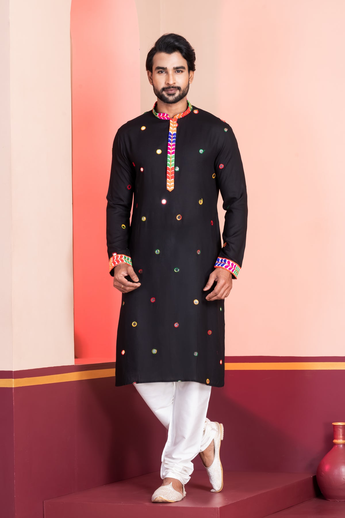 Black Rayon Kurta with Churidar