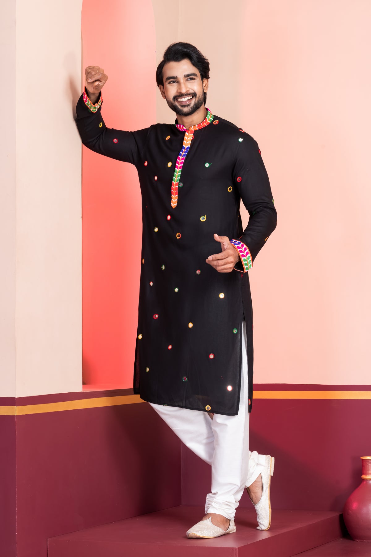 Black Rayon Kurta with Churidar
