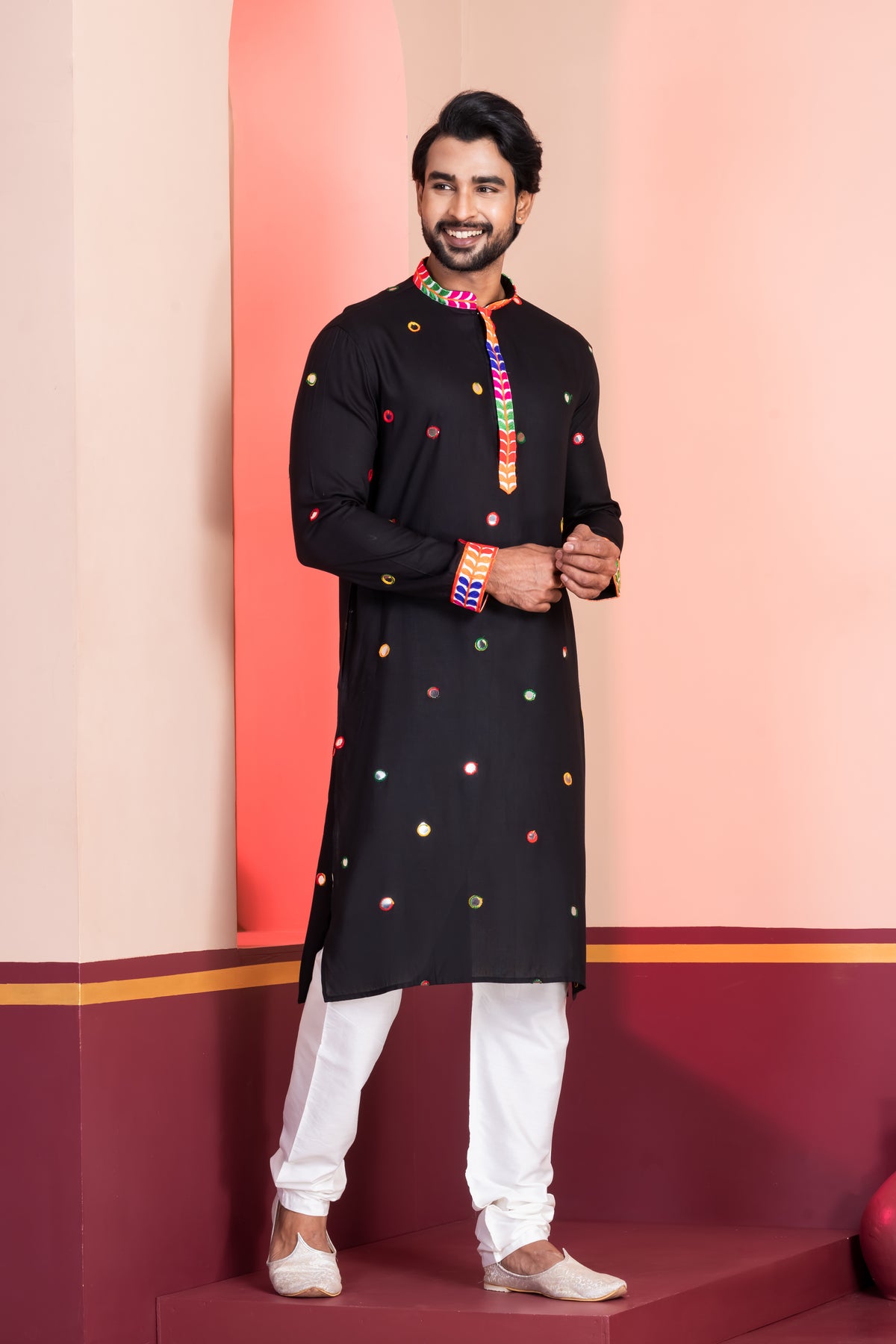 Black Rayon Kurta with Churidar
