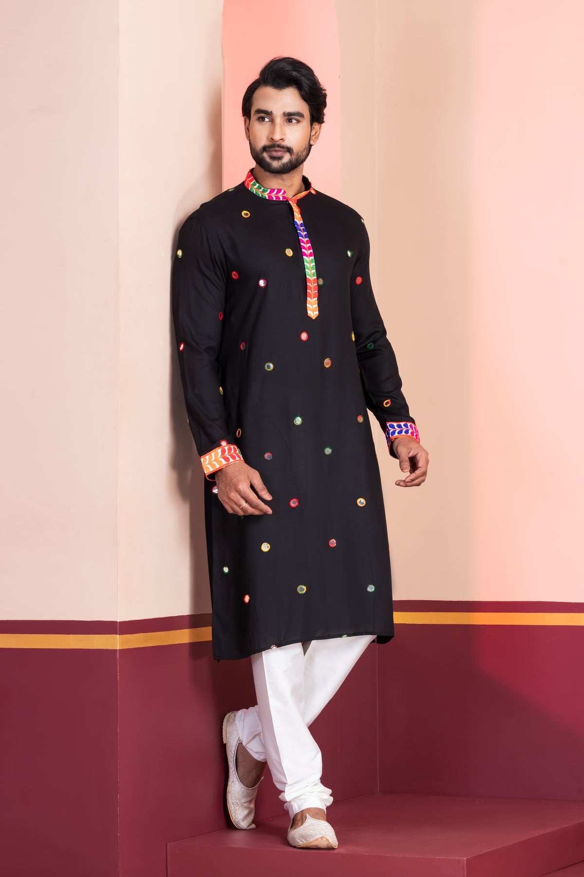 Black Rayon Kurta with Churidar