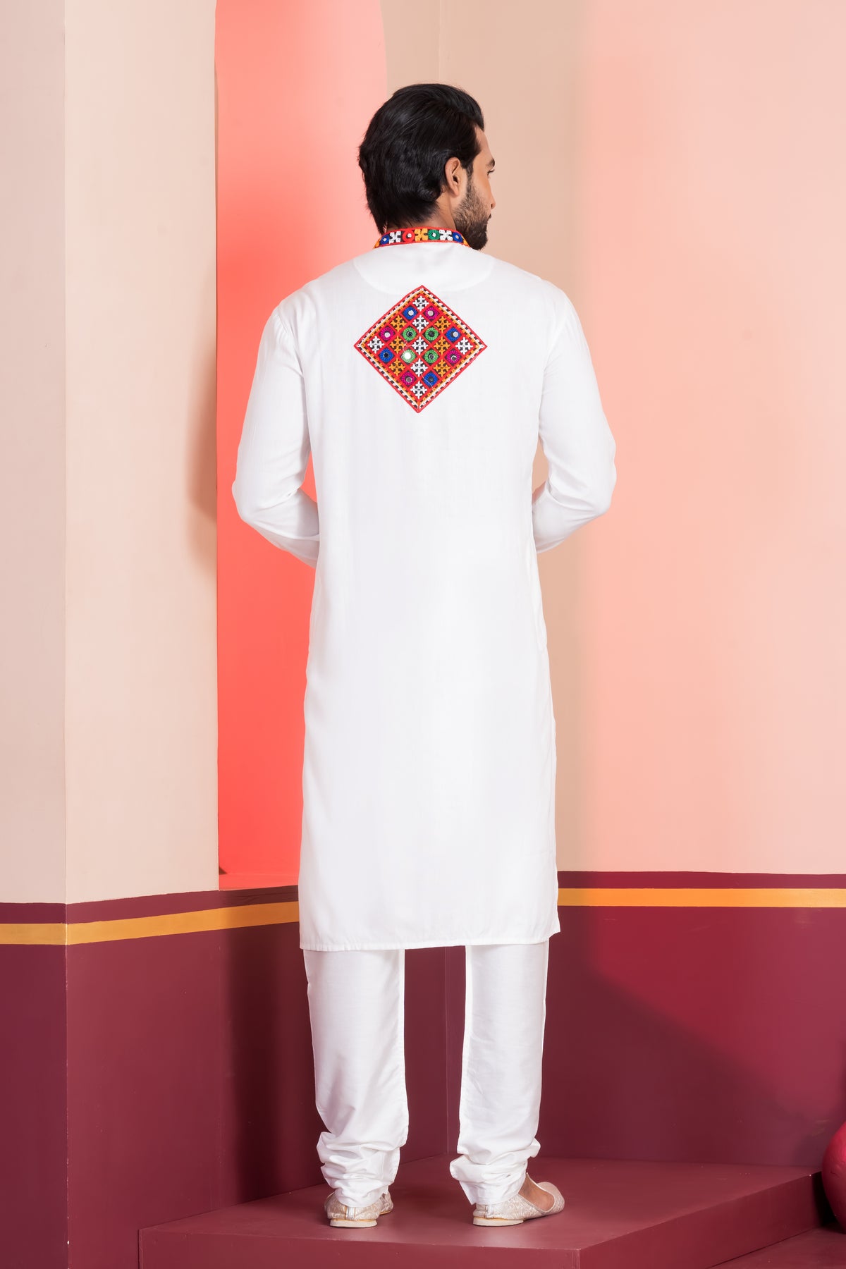 Classic White Kurta Pajama with Colorful Work