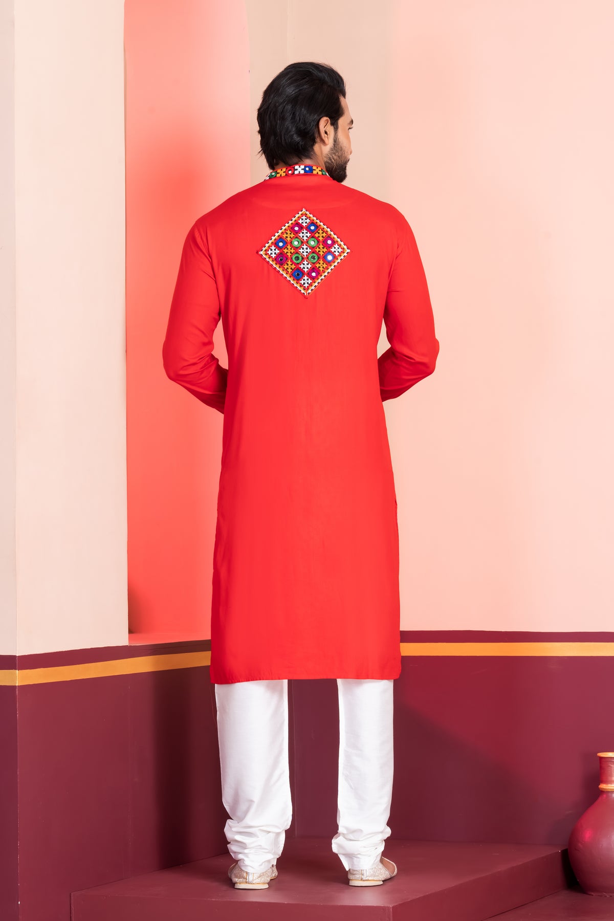 Festive Red Embroidered Kurta Pajama