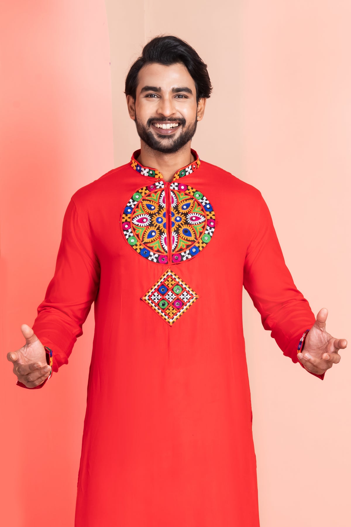 Festive Red Embroidered Kurta Pajama