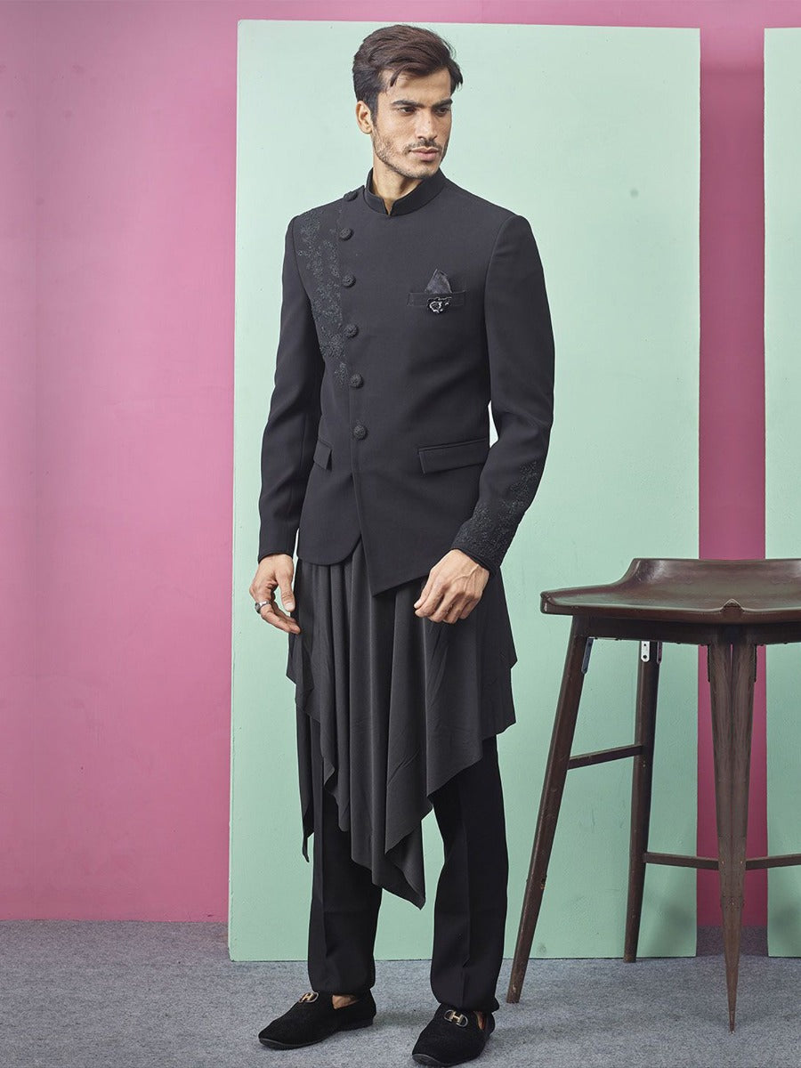 Black Colour Party Wear Designer Bandhgala Suit