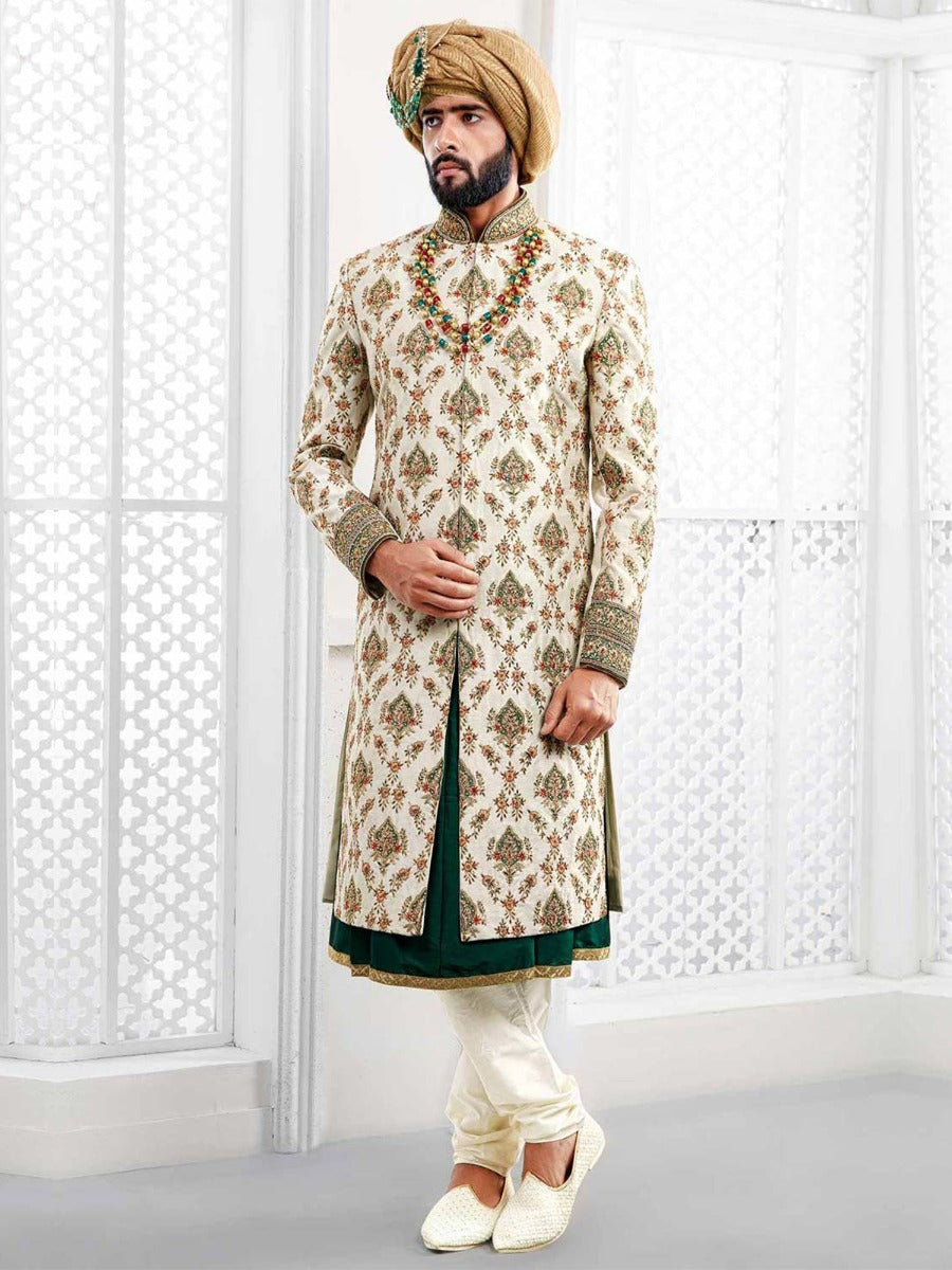 Off white Indian Wedding Sherwani.