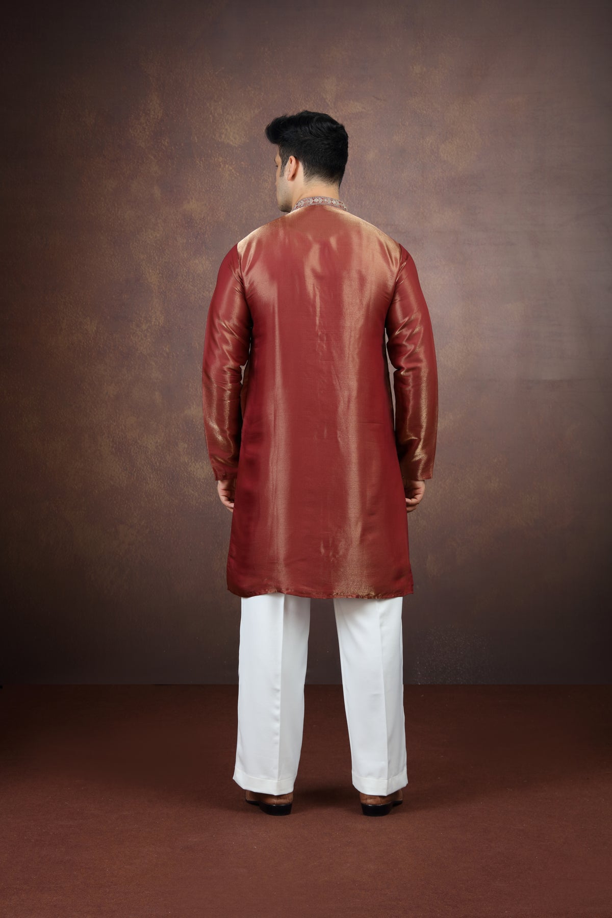 Antique Maroon Zari Placket Festive Kurta Pyjama